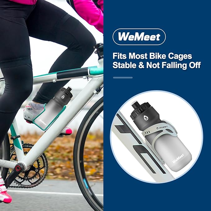 WEMEET Leak Proof Bicycle Water Bottle, 2-Pack Bike Water Bottle, BPA Free, Cycling & Sport Squeeze, with Capacity Scale, for Riding, Gym (Black & Black White, 24oz)
