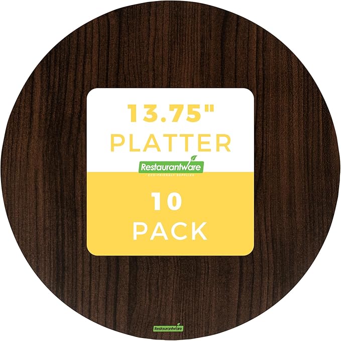 Restaurantware Cater Tek 13.8 Inch Charcuterie Boards 10 Faux Wood Cheese Boards - Round Stackable Dark Paper Cardboard Charcuterie Boards Disposable For Serving At Catered Events