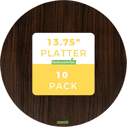 Restaurantware Cater Tek 13.8 Inch Charcuterie Boards 10 Faux Wood Cheese Boards - Round Stackable Dark Paper Cardboard Charcuterie Boards Disposable For Serving At Catered Events