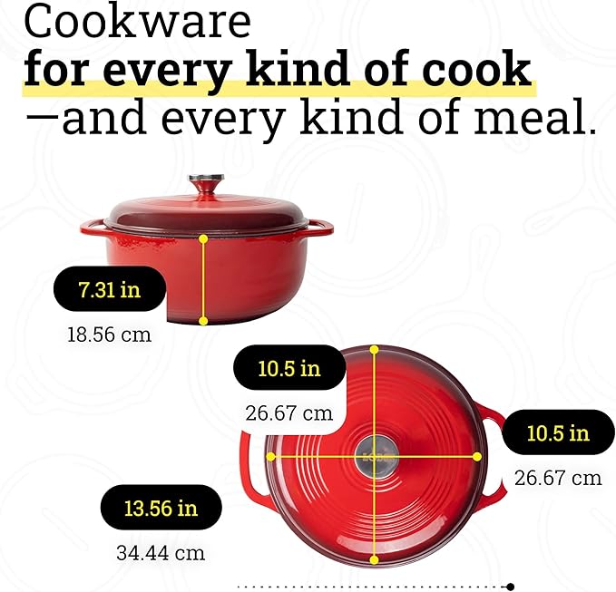 Lodge Essential Enamel Cast Iron Dutch Oven - Perfect for Bread Baking, Braising, Marinating & Slow Cooking - Features Moisture-Sealing Lid & Dual Handles - Kitchen Essentials - 6 Quarts - Island Spice Red