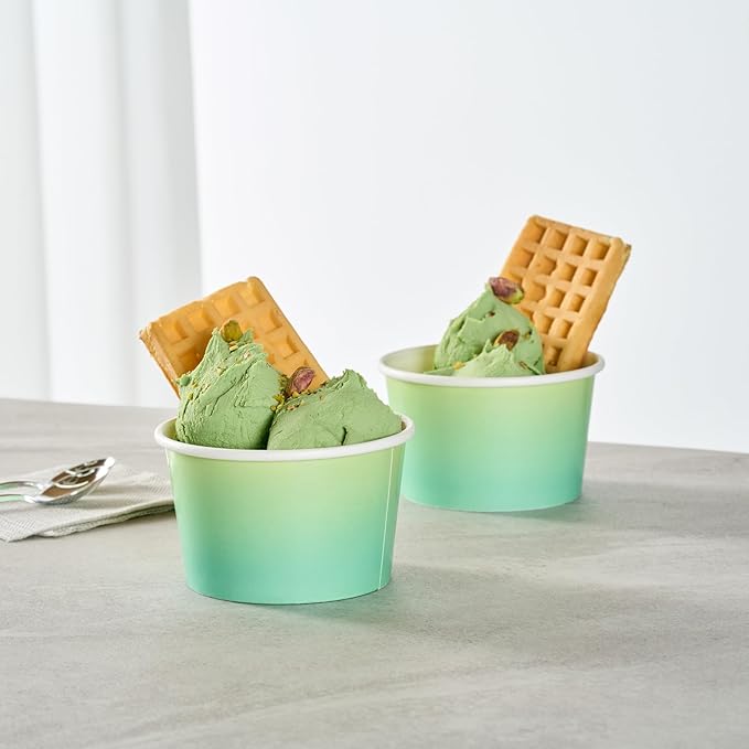 Restaurantware Ice Cream Cups 200 Pack of 8 oz Leak-Resistant Disposable Dessert Bowl Frozen Yogurt Cup Round Paper Container For Cold And Hot Desserts