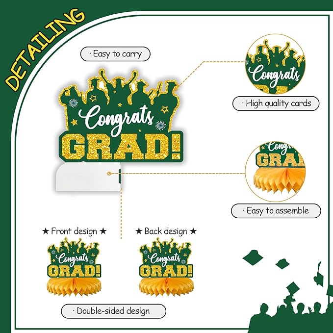 2026 Graduation Party Decorations - 8 Pcs Green Gold Class of 2026 Graduation Table Centerpieces for Tables Congratulate for 2026 Congrats Grad Party Supplies