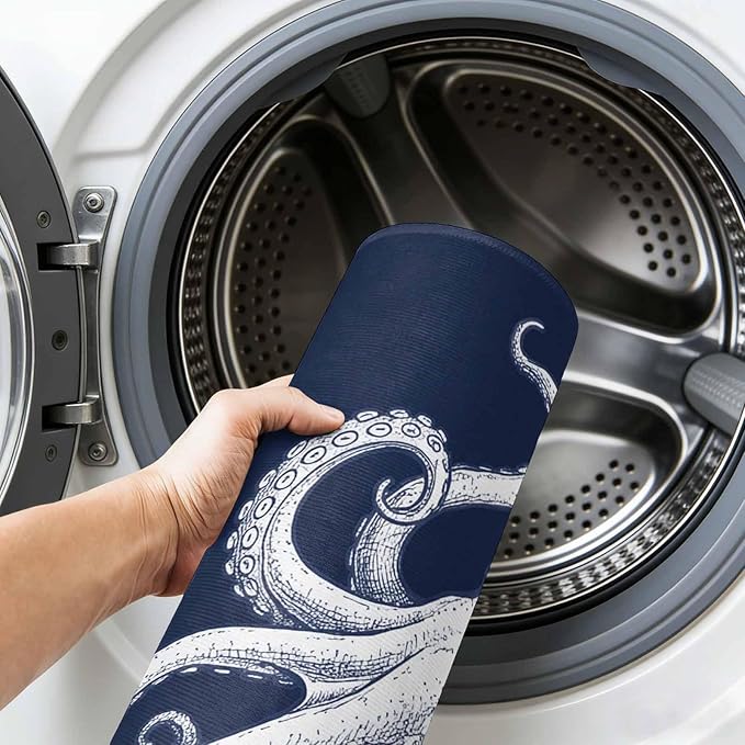 Area Rug 8x10ft, Underwater Ocean Giant Octopus Washable Rugs for Living Room Bedroom, Navy Blue White Marine Life Soft Non-Slip Area Rugs Rectangle Floor Carpet for Dining Room