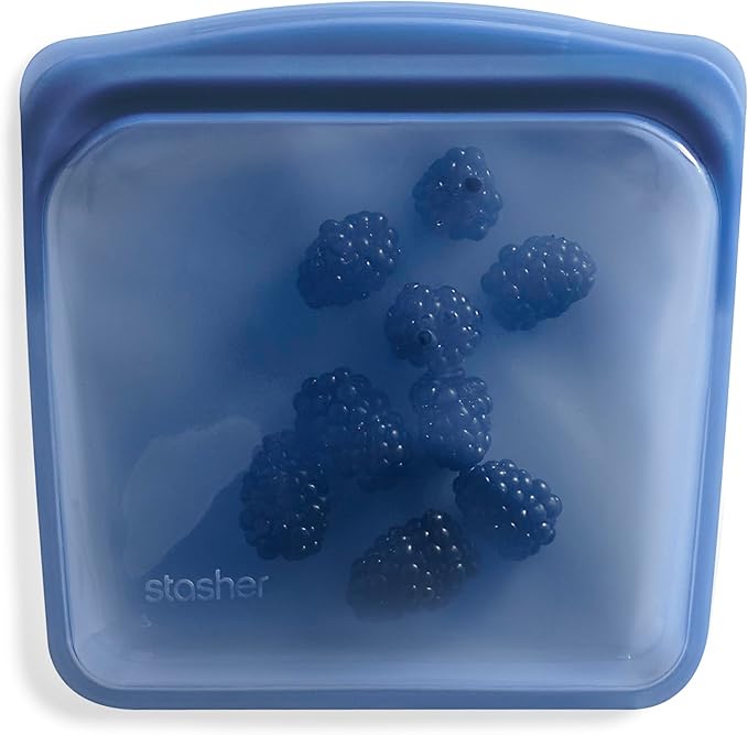 Stasher Silicone Reusable Storage Bag, Sandwich Bag, Reusable Freezer Bags, Microwave, Dishwasher, Oven Safe, Sous Vide, Lunch Container, Eco Friendly, Leak-free, Food Storage Bags, 28 oz, Deep Ocean | Reusable Food Bag