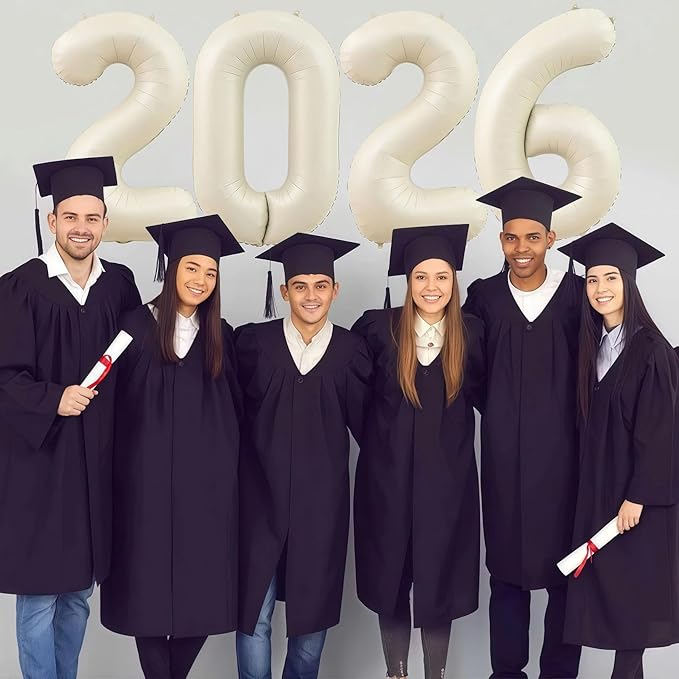 Cream 2026 Balloons, 40 Inch Cream White 2026 Number Balloon Foil New Year Balloon Numbers for New Years Eve Party Graduation Party Decoration