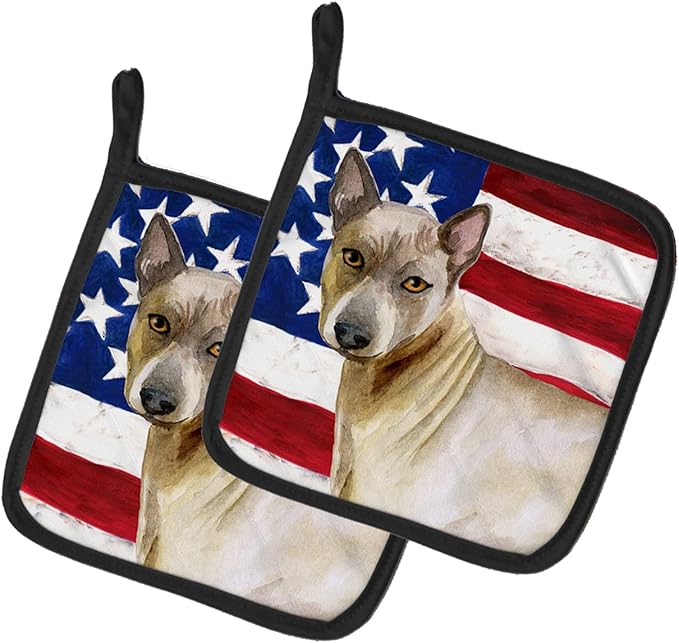 Caroline's Treasures BB9680PTHD Thai Ridgeback Patriotic Pair of Pot Holders Kitchen Heat Resistant Pot Holders Sets Oven Hot Pads for Cooking Baking BBQ, 7 1/2 x 7 1/2