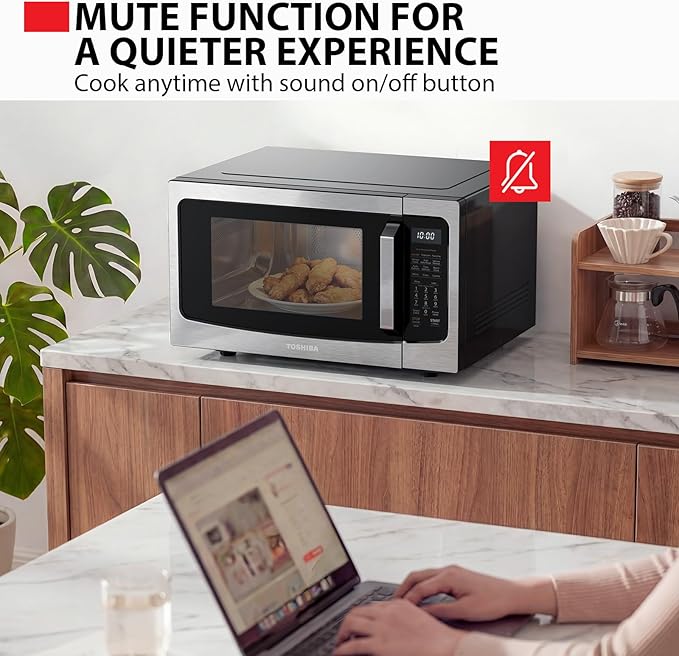 Toshiba Air Fryer Combo 4-in-1 Countertop Microwave Oven, Smart Sensor, Convection, Mute Function, Position Memory 13.6" Turntable, 1.5 Cu Ft, 1000W, Silver, ML-EC42P(SS)