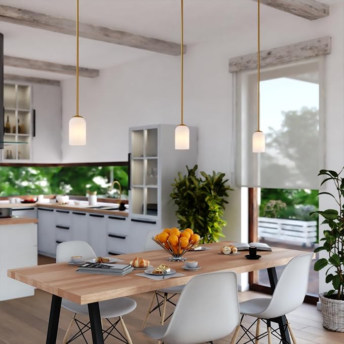 VAXCEL Shelby Gold Brass Transitional Mini Pendant Ceiling Light White Glass