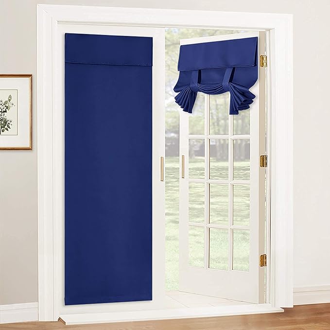RYB HOME Tricia Blackout French Door Curtain - Room Darkening Window Drape for Patio, Sidelight & Glass Doors, W 26 x L 69, 1 Pc, Navy Blue