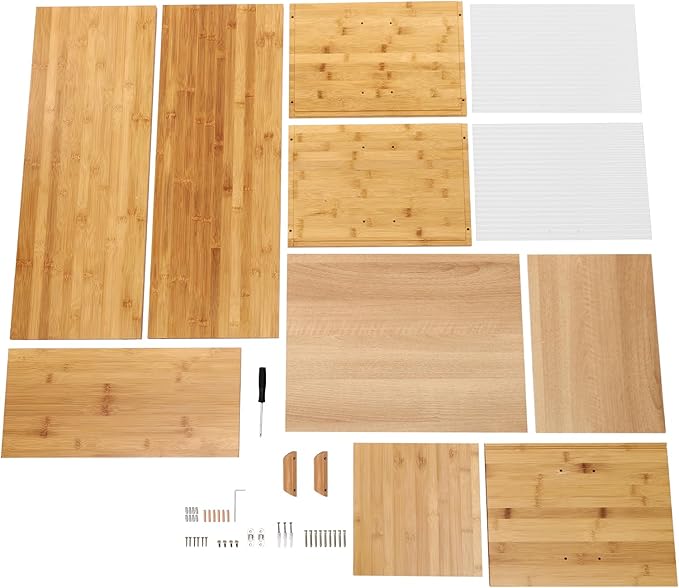 Countertop Kitchen Pantry Cabinet,Bamboo Wall Sideboard with Sliding Glass Doors,Pantry Cabinet for Kitchen, Living Room,Dinning,Bedroom,Log Color,31.5" W