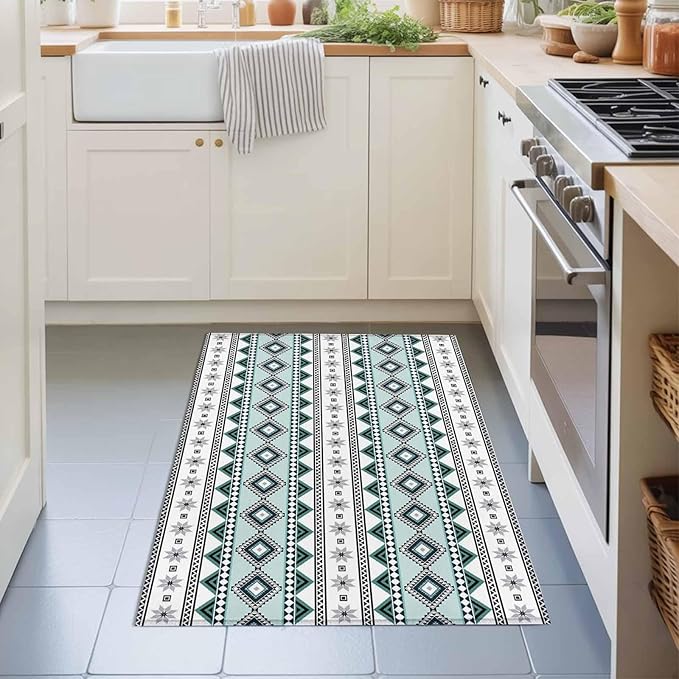 Area Rug 2x3ft, Boho Diamond Pattern Washable Rugs for Living Room Bedroom, Ethnic Style Blue Strips Soft Non-Slip Area Rugs Rectangle Floor Carpet for Dining Room