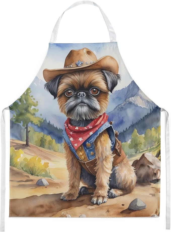 Caroline's Treasures Brussels Griffon Cowboy Welcome Apron Cooking Kitchen Server Baking Crafts Gardening for Adult Women Men, Unisex, Large, Multicolor