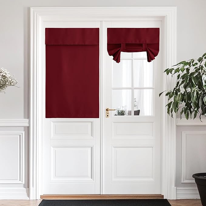 NICETOWN Blackout Door Curtain for Door Window - Privacy Thermal Insulated Tricia/Front/Patio French Window Covering Tie Up Shade for Christmas, W34 x L48 inch Long, 1 Panel, Burgundy Red