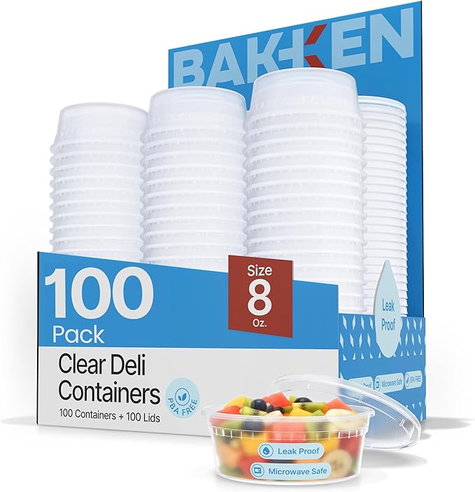 Plastic Deli Containers with Lids 8 oz (Pack of 100) – Leak-Proof, BPA-Free Food Storage Containers for Soup, Slime & Meal Prep, Stackable, Microwave, Dishwasher Safe, Reusable Clear Plastic