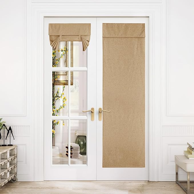 NICETOWN French Door Curtains for Window, 100% Blackout Privacy Curtains for Kitchen, Farmhouse Linen Door Shade for Classroom Office, Tie Up Shades, 26 X 72 Inches, Camel, 1 Panel