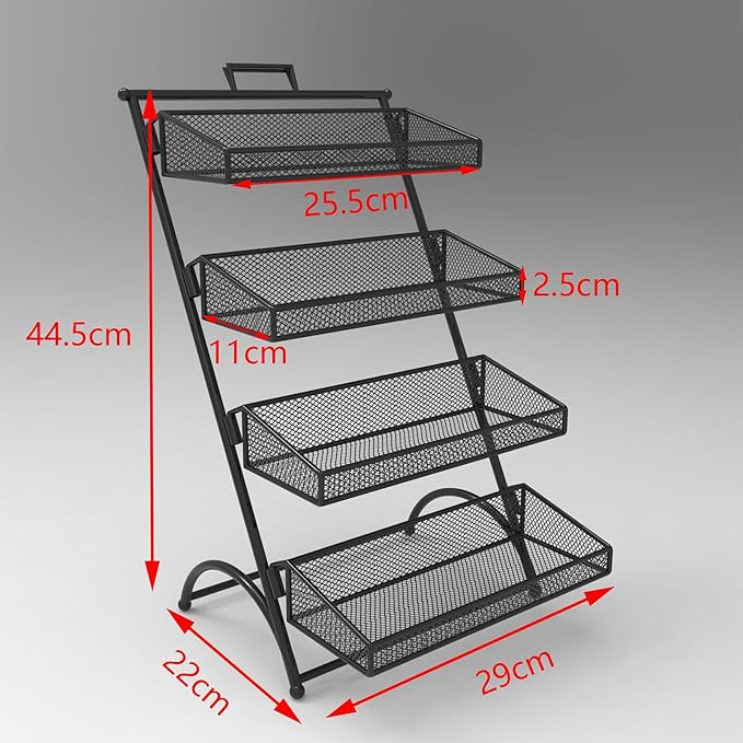 Metal Snack Display Stand Candy Rack, 4 Tier Snack Basket Retail Table Chip Holder, Countertop Concession Stand Snack Organizer, for Office/Pantry/Kitchen/Stores