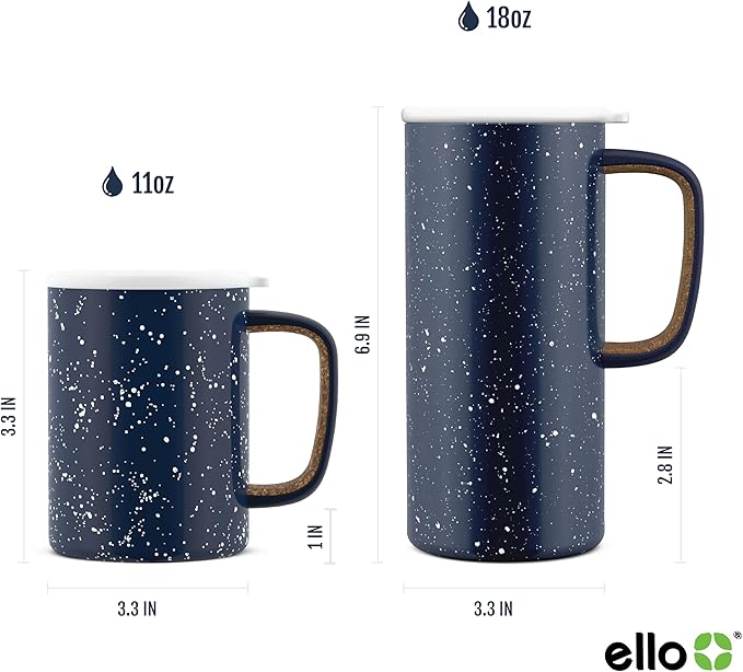 Ello Campy 18oz Stainless Steel Travel Mug with Handle and Leak Proof Lid | Vacuum Insulated Coffee Cup for Hot or Cold Drinks | Reusable, BPA Free | Gift for Coffee Lovers, Navy