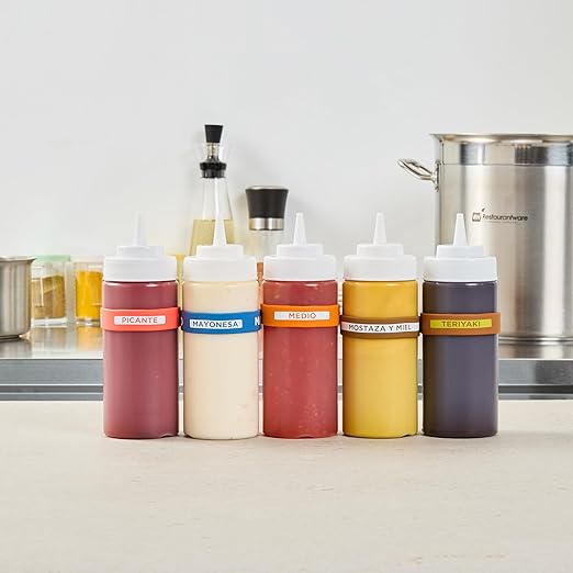 Restaurantware Silicone Squeeze Bottle Band 10 Count 2.75 Inch Dishwasher Safe Condiment Identification Band, Medium Orange Non-Slip Label Band for Condiment Labeling at Restaurants, Food Trucks