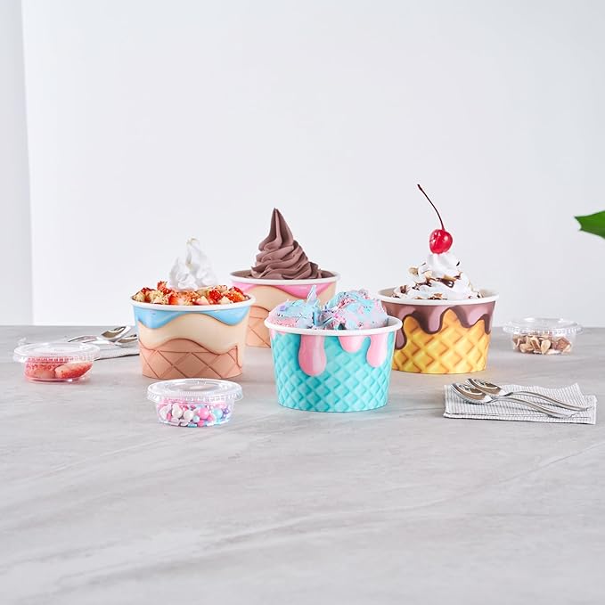 Restaurantware Paper Cups 200 Count 8 Ounce Square Disposable Ice Cream Containers, Leak-Resistant Paper Dessert To Go Cups, Hot And Cold Food, Durable Assorted Cone Design
