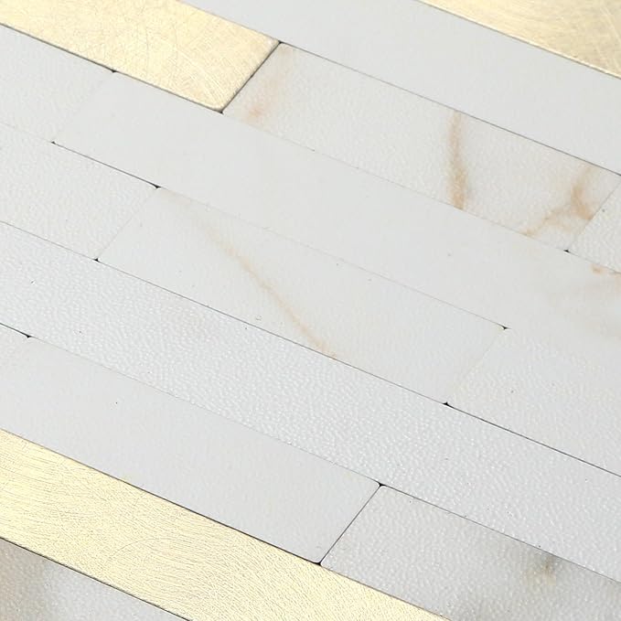 20 - Sheet Peel and Stick Backsplash Wall Tile, PVC Kitchen Backsplash, Stick on Tiles for Backsplash Kitchen (12'' X 12'', White with Gold)