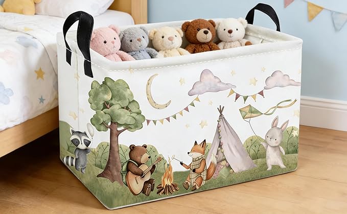 Essme Rectangular Animal Basket,Camping Baskets Empty with Handles,Cute Baskets for kids Room Decor,Boys and Girls, Gift Basket,(Camping animal)