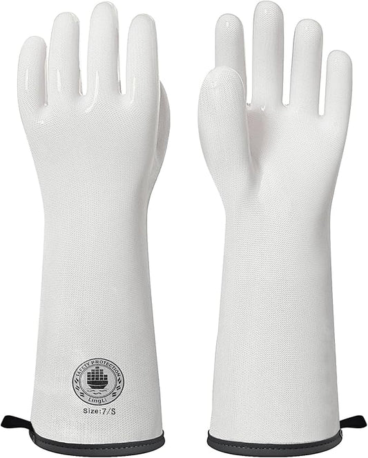 Silicone Oven Gloves- 15" Extra Long, Heat Resistant Oven Gloves with Fingers, Kitchen Oven Mitts Smoker Gloves for Baking, Grilling, Cooking, Food Grade, Waterproof (7/S)