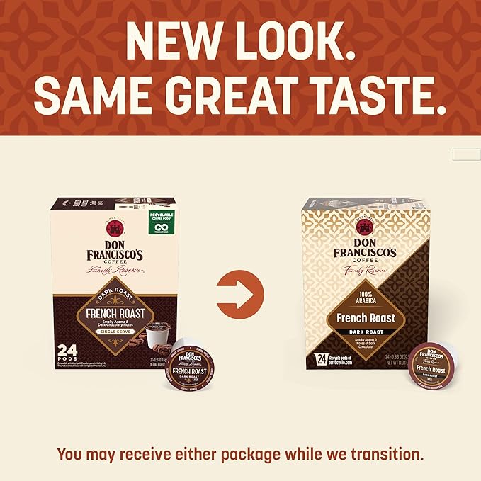 Don Francisco's French Roast Coffee Pods, 24 Count, Dark Roast, Compatible with Keurig Brewers