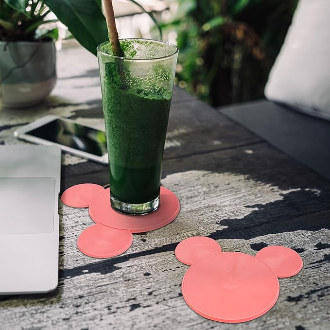 Funny Mouse Ears Coasters Non-Slip Pink Drink Coasters for Bars, Party, Office, Home Decor Tabletop Protection Birthday Wedding Housewarming Easter Gifts Ideas - Set of 4