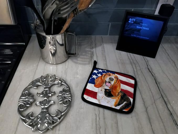 Caroline's Treasures BB9704PTHD Basset Hound Patriotic Pair of Pot Holders Kitchen Heat Resistant Pot Holders Sets Oven Hot Pads for Cooking Baking BBQ, 7 1/2 x 7 1/2