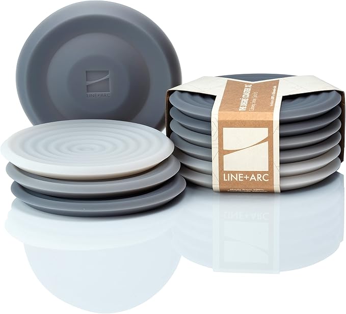 LINE+ARC Extra Thick Silicone Coasters Waterproof Anti-Stain Heat-Safe Dishwasher-Safe Degrē Coasters XL (Set of 6 Smoke) Outdoor Rubber Mid-Century Modern