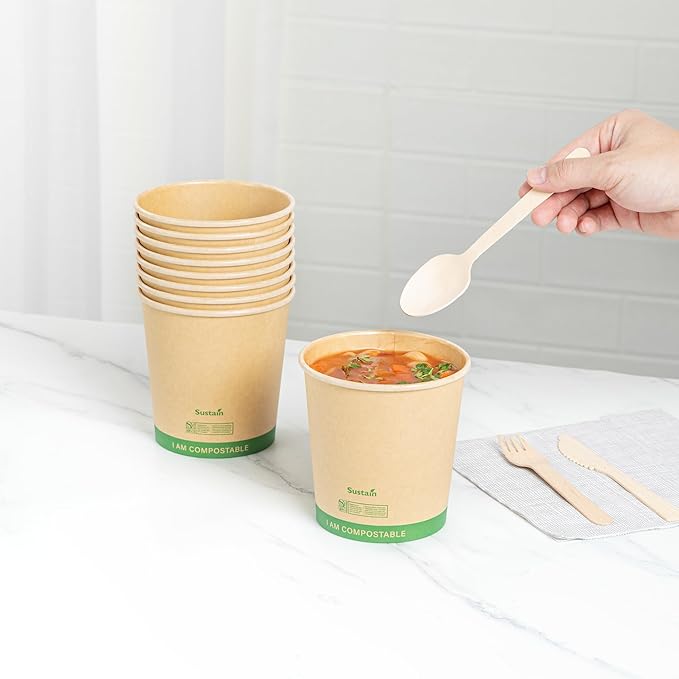 Restaurantware Paper Soup Containers 25 Pack Of 24 oz Disposable Kraft To Go Hot Soup Serving Bowls BPI-Certified Compostable Leakproof Stackable Food Containers For Noodles, Pasta And Desserts