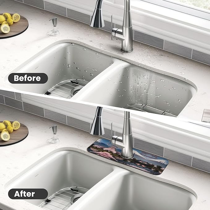 Mt. Fuji in Early Spring Printed Faucet Absorbent mat, Suitable for bathrooms, Kitchens, and Other Sink Areas.