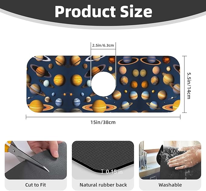 Solar System Planets Printed Faucet Absorbent mat, Suitable for bathrooms, Kitchens, and Other Sink Areas.