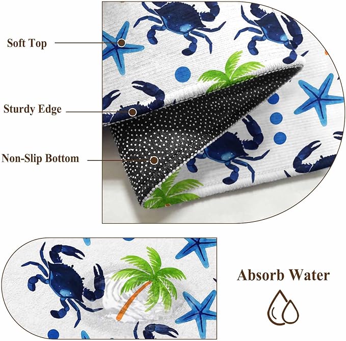 Area Rug 2x3ft, Abstract Blue Crab Starfish Washable Rugs for Living Room Bedroom, Watercolor Palm Tree Soft Non-Slip Area Rugs Rectangle Floor Carpet for Dining Room