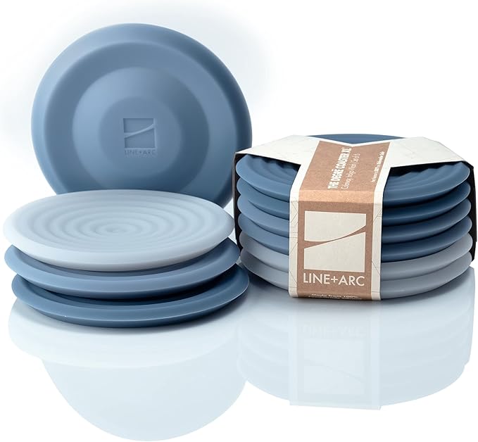 LINE+ARC Extra Thick Silicone Coasters (As Seen in NYTimes WireCutter) Waterproof Anti-Stain Heat-Safe Dishwasher-Safe Degrē Coasters XL (Set of 6 Indigo Wash) Outdoor Round Mid-Century Modern