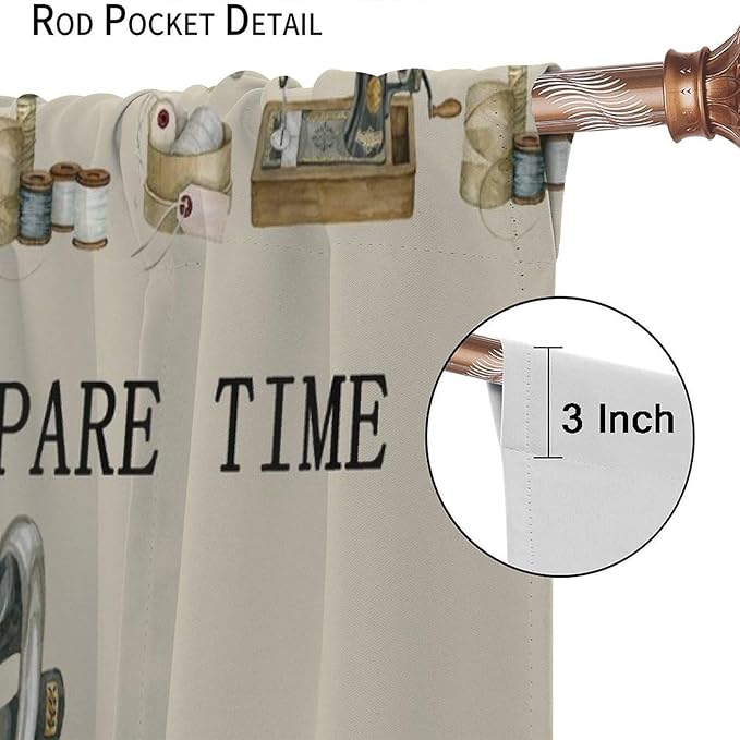 Sewing Theme Curtain,Sewing Machine Rose Flower Pattern Window Treatment Curtains Home Decor for Bedroom Cafe Dining Room Office Living Room Kitchen Drapes, 63x72 in