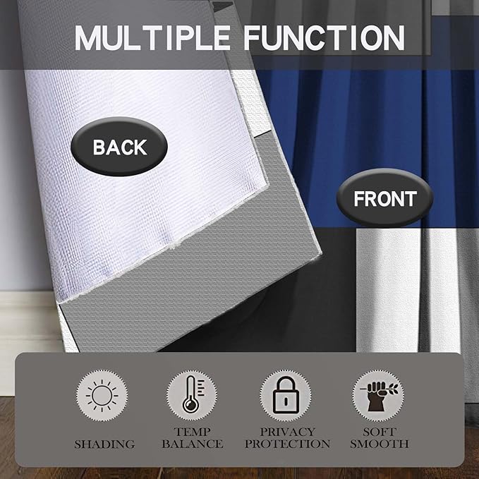 MCALK Navy Blue Blackout Kitchen Curtains Tiers Set 2 Piece for Windows Grey and Black Kitchen Window Curtains Set,White Modern Abstract Art Valances for Living Room(24" Tiers Set)