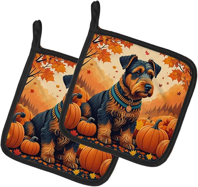 Caroline's Treasures DAC1003PTHD Airedale Terrier Fall Pair of Pot Holders Kitchen Heat Resistant Pot Holders Sets Oven Hot Pads for Cooking Baking BBQ, 7 1/2 x 7 1/2