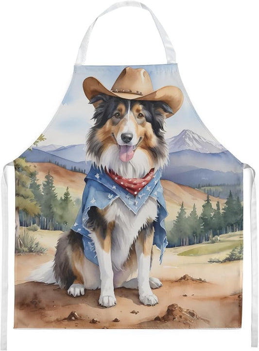 Caroline's Treasures Collie Cowboy Welcome Apron Cooking Kitchen Server Baking Crafts Gardening for Adult Women Men, Unisex, Large, Multicolor