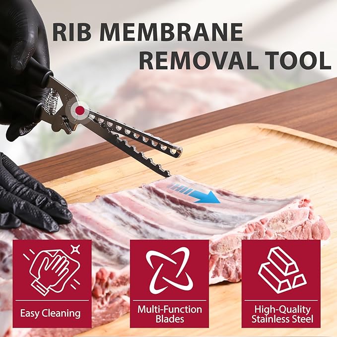 Rib Membrane Removal Tool - High Duty Premium Stainless Steel BBQ Prep Kit for Effortless Grilling, Membrane Remover for Ribs