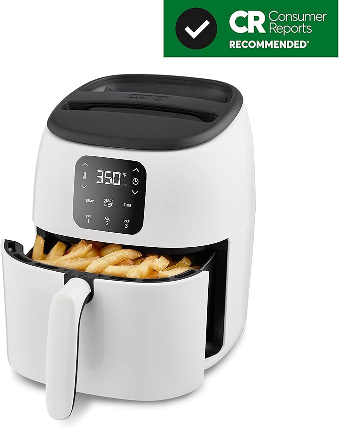 Dash Tasti-Crisp™ Digital Air Fryer – 2.6 Quart Small Compact Mini Air Fryer for French Fries, Nuggets & More, 1-2 People, Auto Shut Off, Adjustable Temp, Dishwasher Safe Parts - White
