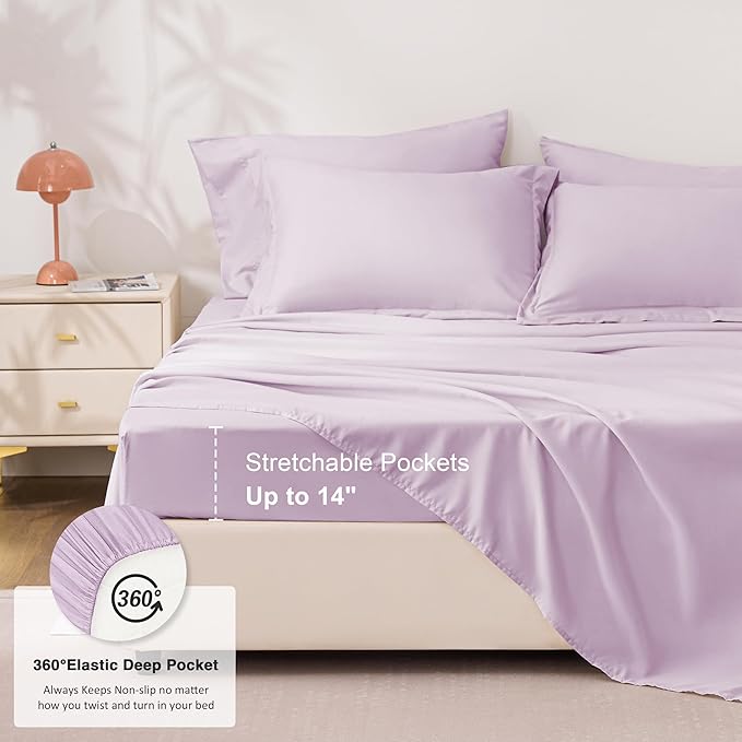 Love's cabin Twin Comforter Set Light Purple, 5 Pieces Twin Bed in a Bag, All Season Bedding Sets with 1 Comforter, 1 Flat Sheet, 1 Fitted Sheet, 1 Pillowcase and 1 Pillow Sham | Soft, Breathable, Lightweight, Comfortable