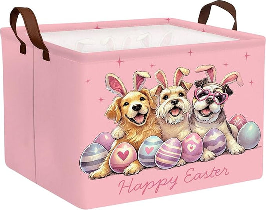 Large Rectangular Cute Kid Easter Basket Empty Bunny Eggs Easter Basket Gift Spring Room Storage Organizer Décor (E-02)