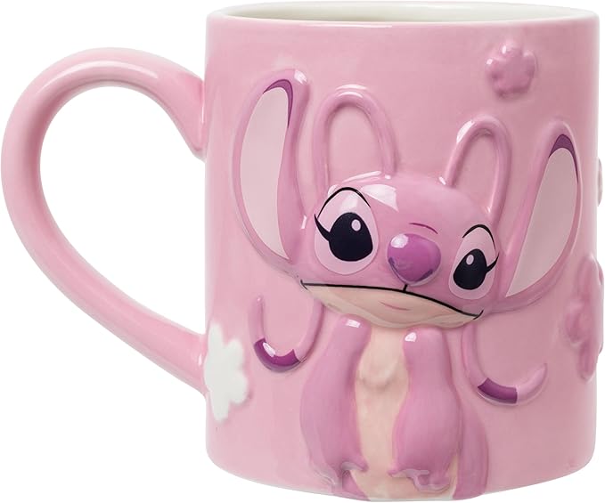 Silver Buffalo Disney Lilo and Stitch Featuring Angel Flowers Embossed 3D Ceramic Mug, 20 Ounces
