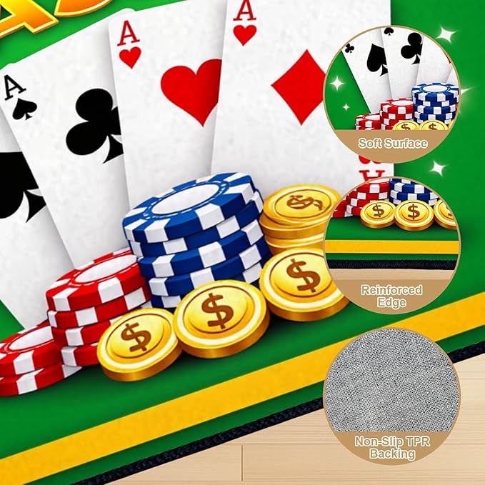 8x10 Area Rugs for Bedroom Boho Washable Man Cave Rug for Living Room Casino Theme Playing Cards Poker Chips Dollar Coins Soft Rubber Backed Non-Slip Large Carpets for Boys