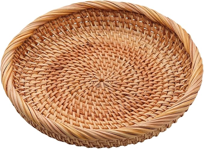 7.5'' Round Key Basket Small Wicker Tray for Remote Control Purse and Small Item More