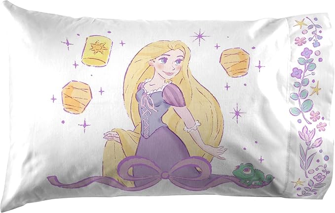 Jay Franco Kids Sheet Set with Fitted, Flat Sheets & Pillow Cover - Ultra-Soft Bedding with Pillowcase for Room Decor, Purple - Disney Princess Rapunzel, 4 Piece Queen
