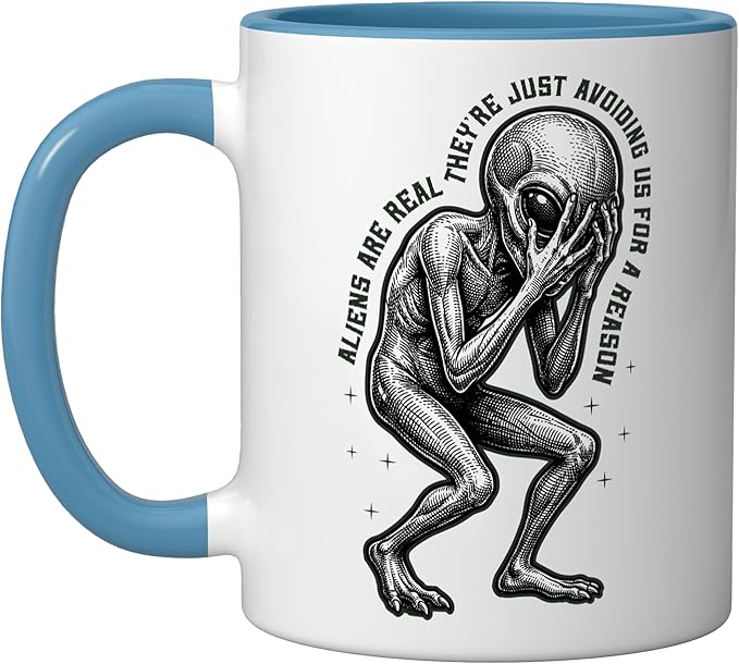 Aliens UFO Space Sci Fi Believer Extraterrestrial Ceramic Mug, Blue/White