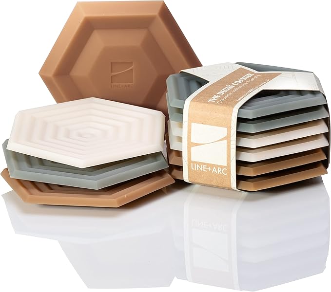 LINE+ARC Extra Thick Silicone Coasters Waterproof Anti-Stain Heat-Safe Dishwasher-Safe Degrē Coasters Original (Set of 6, Joshua Tree) Outdoor Rubber Mid-Century Modern