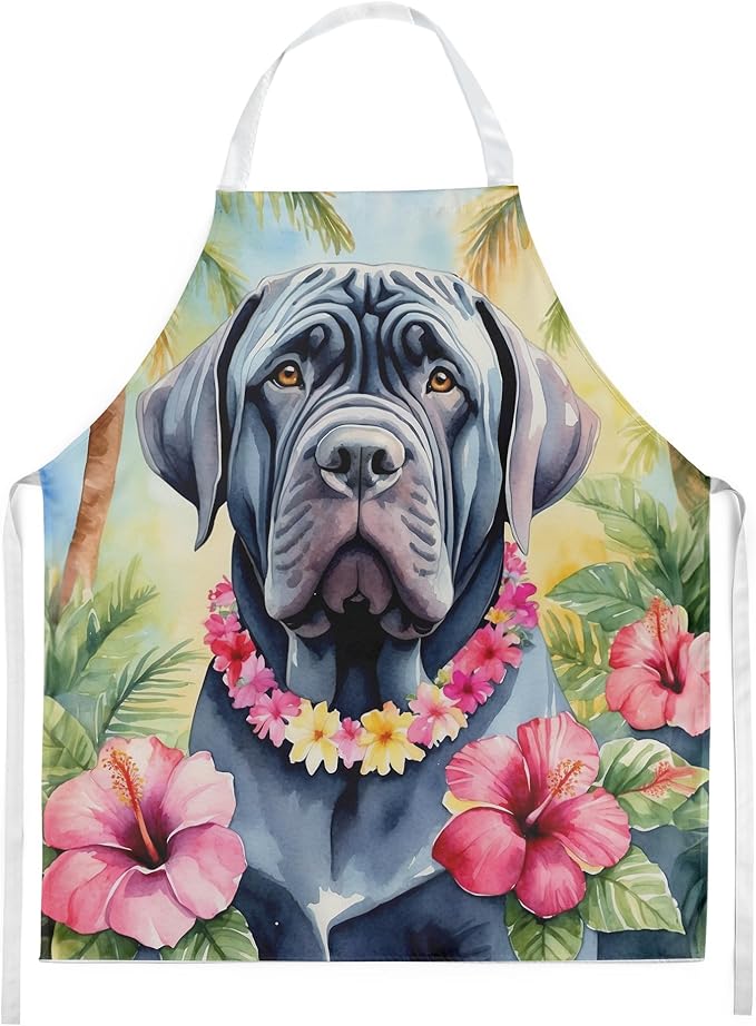 Caroline's Treasures Neapolitan Mastiff Luau Apron Cooking Kitchen Server Baking Crafts Gardening for Adult Women Men, Unisex, Large, Multicolor